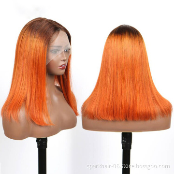 Raw Virgin Cuticle Aligned Blonde Transparent Lace Frontal Wig T4/350 Orange Colored Human Hair Lace Front Bob Wig For Women